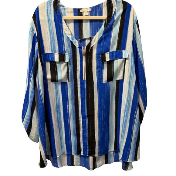 Cato Womens Blue/Black Striped Blouse Size 26/28W Polyester blouse - Picture 1 of 12